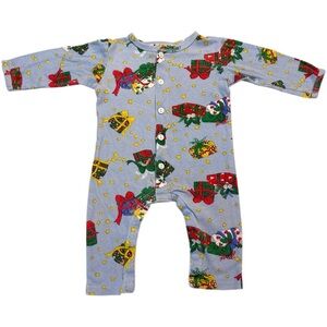 Vintage Baby At Home Blue Christmas Present Footie 9 Months